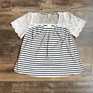 NWT Jodifl Lace Sleeve Striped Black & White Top S
